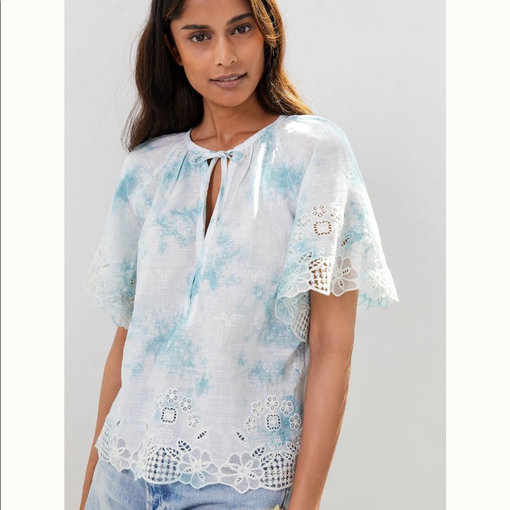✨ Anthropologie Embroidered Tie-Dye Blouse Sz M